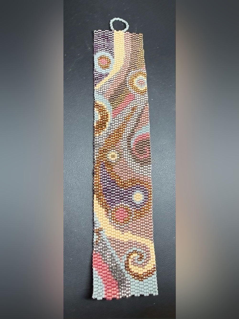 Artisan Beaded Bracelet in Copper and Neutral Swirl Colors